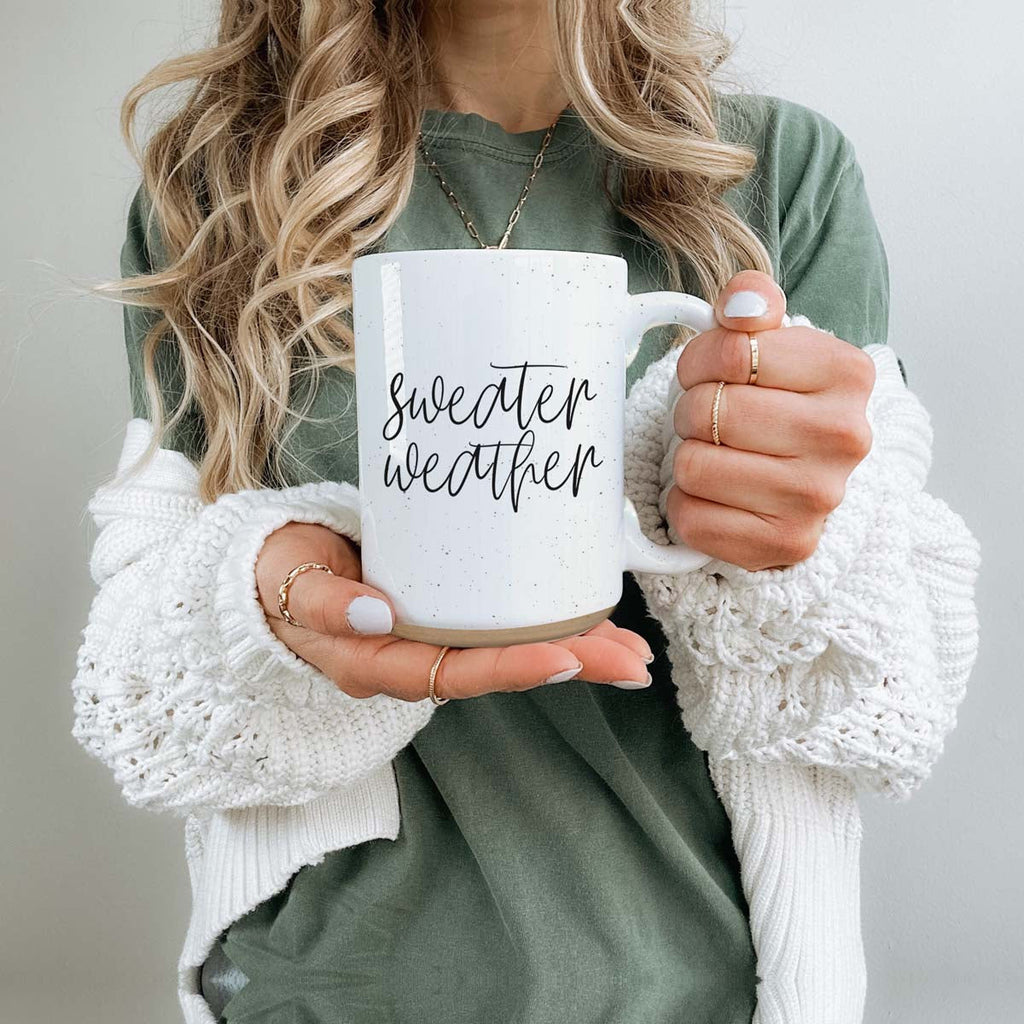 Sweater Weather Ceramic Mug 16oz - Cozy Autumn Winter Coffee Tea Cup