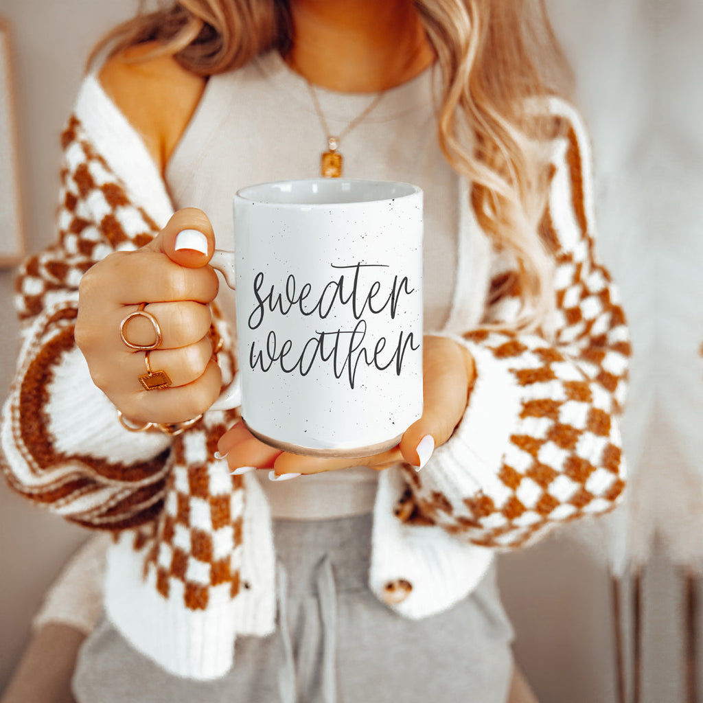 Sweater Weather Ceramic Mug 16oz - Cozy Autumn Winter Coffee Tea Cup