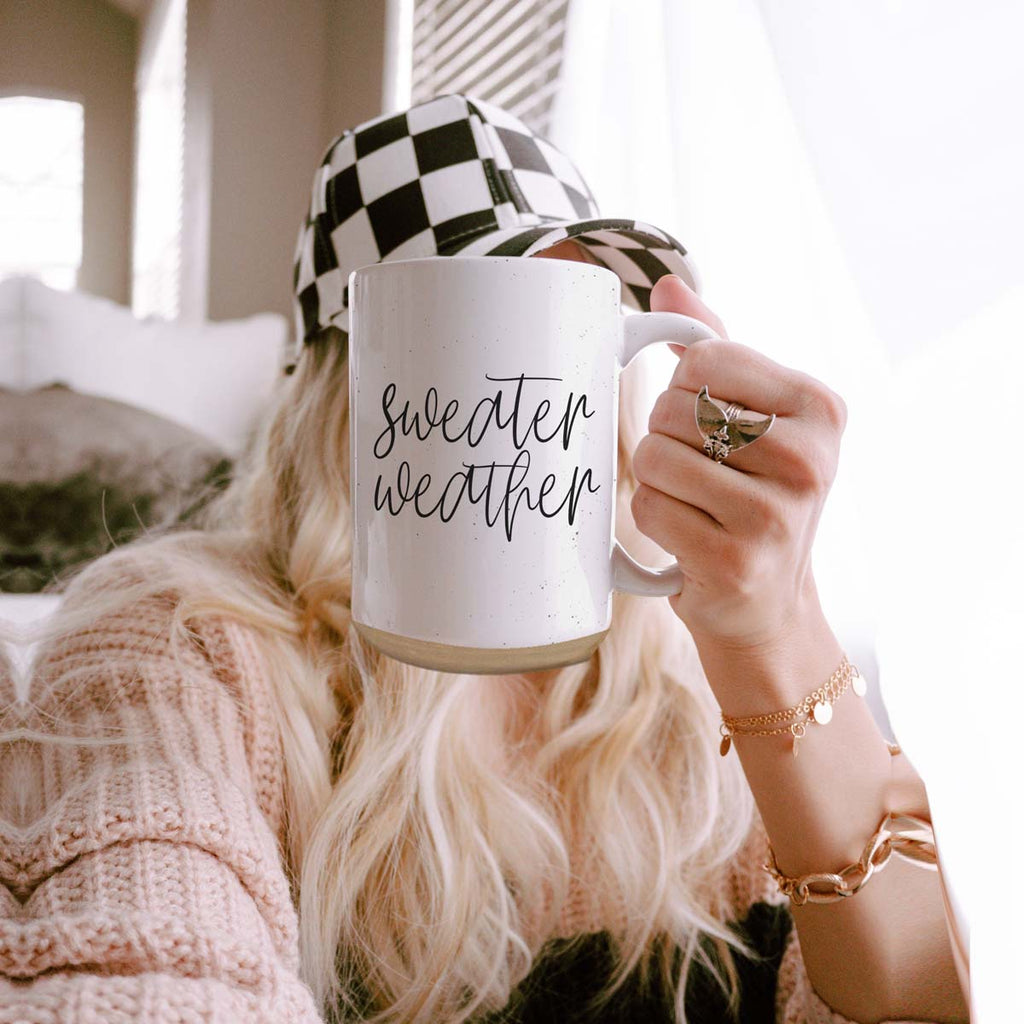 Sweater Weather Ceramic Mug 16oz - Cozy Autumn Winter Coffee Tea Cup