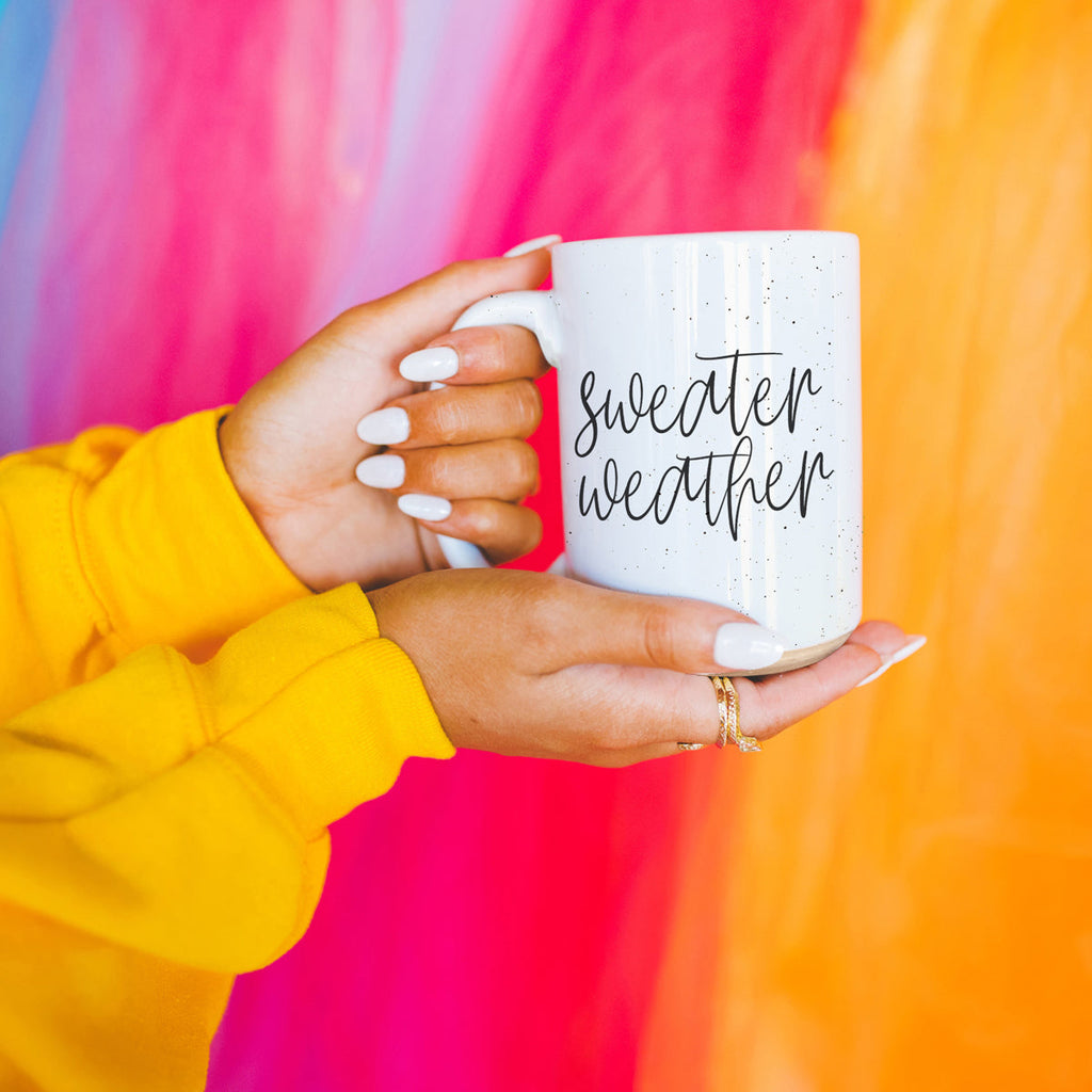 Sweater Weather Ceramic Mug 16oz - Cozy Autumn Winter Coffee Tea Cup