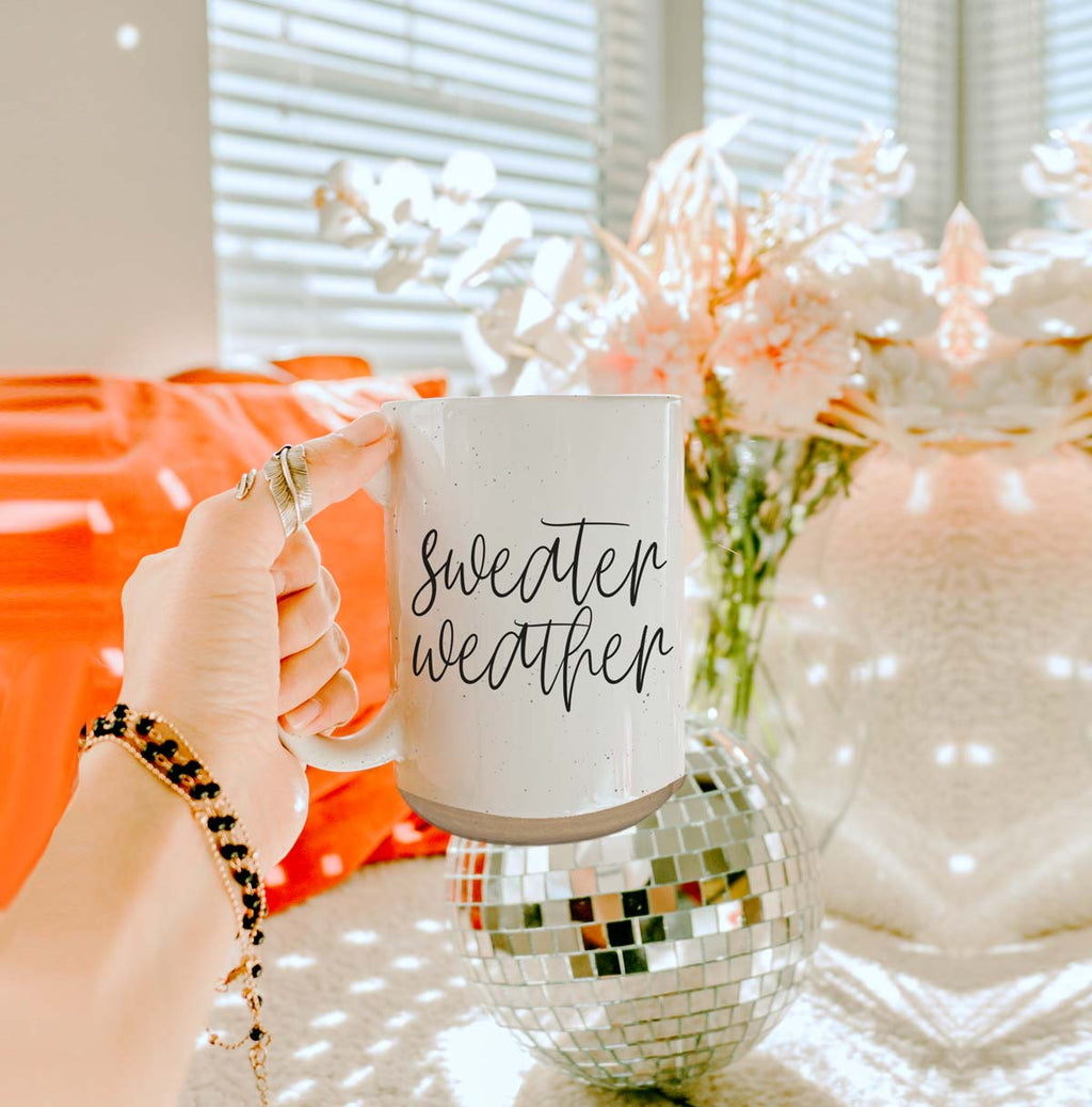 Sweater Weather Ceramic Mug 16oz - Cozy Autumn Winter Coffee Tea Cup