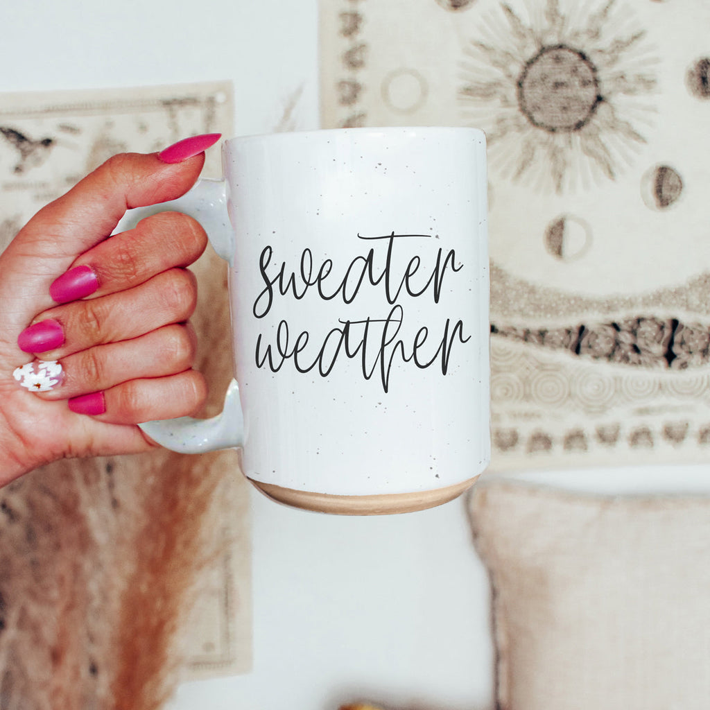 Sweater Weather Ceramic Mug 16oz - Cozy Autumn Winter Coffee Tea Cup