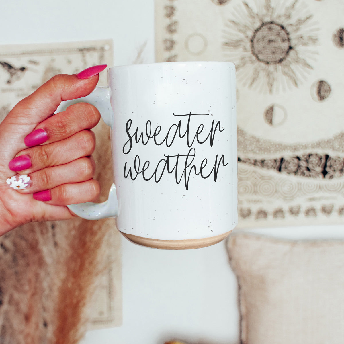 Sweater Weather Ceramic Mug 16oz - Cozy Autumn Winter Coffee Tea Cup