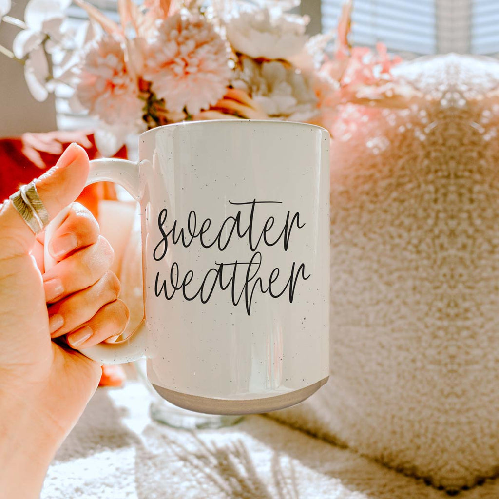 Sweater Weather Ceramic Mug 16oz - Cozy Autumn Winter Coffee Tea Cup