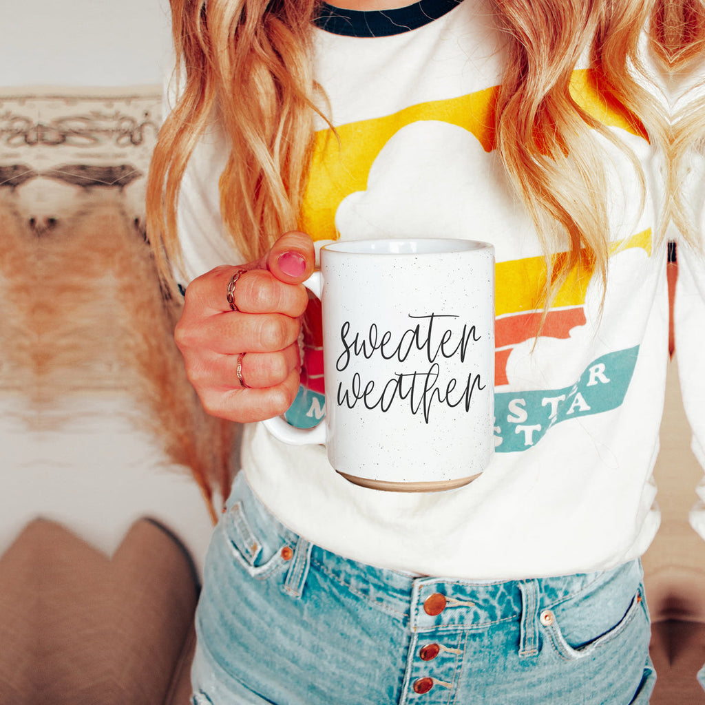 Sweater Weather Ceramic Mug 16oz - Cozy Autumn Winter Coffee Tea Cup