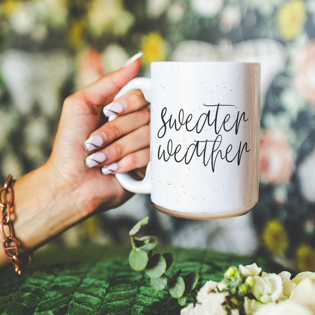 Sweater Weather Ceramic Mug 16oz - Cozy Autumn Winter Coffee Tea Cup