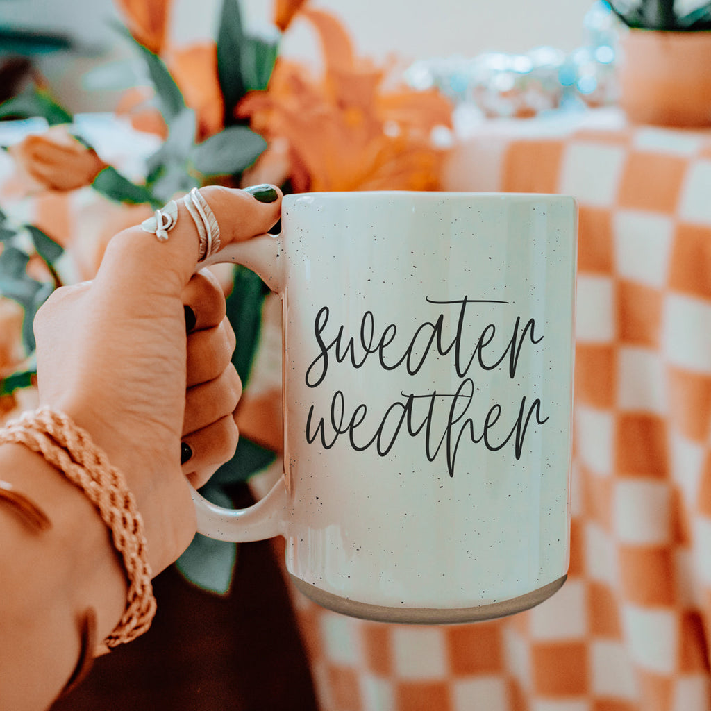 Sweater Weather Ceramic Mug 16oz - Cozy Autumn Winter Coffee Tea Cup