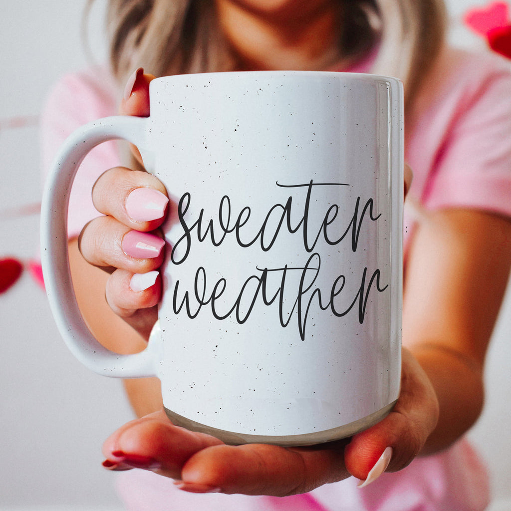 Sweater Weather Ceramic Mug 16oz - Cozy Autumn Winter Coffee Tea Cup