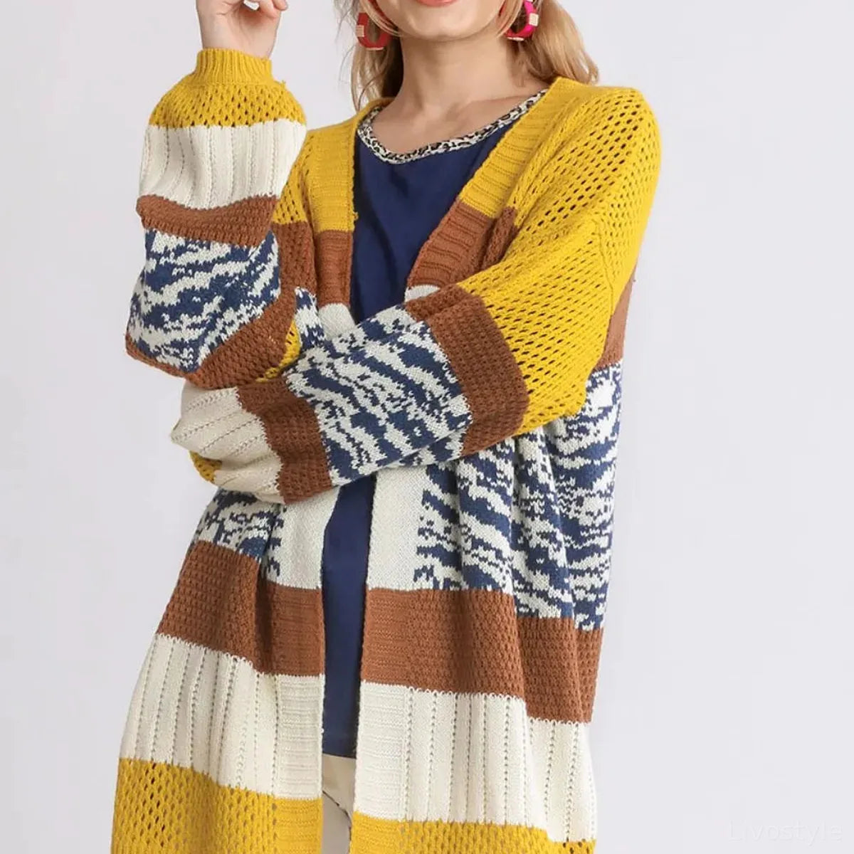 Color-Block Open-Front Longline Cardigan