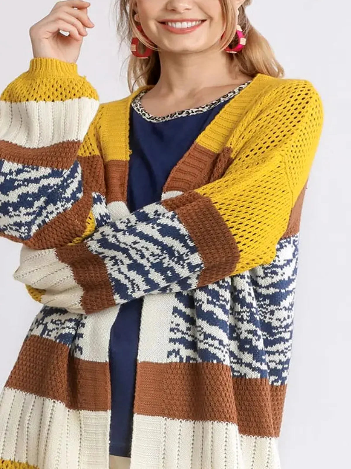 Color-Block Open-Front Longline Cardigan