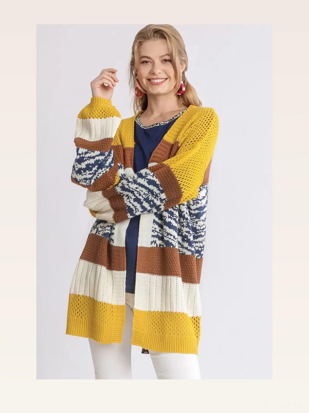 Color-Block Open-Front Longline Cardigan