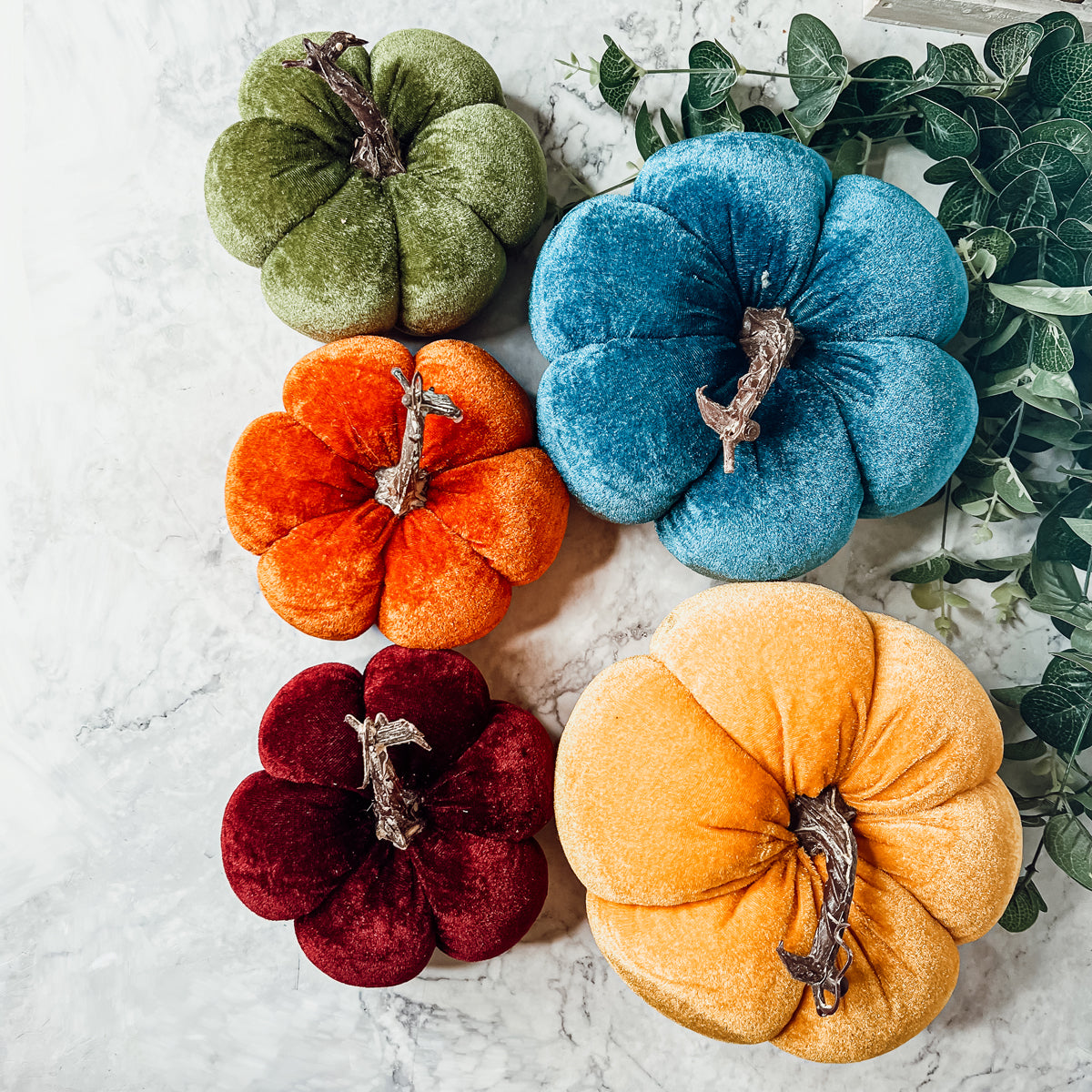 Velvet Pumpkins - Plush Fall Tabletop Decor, Mini Velvet Pumpkins for Mantel