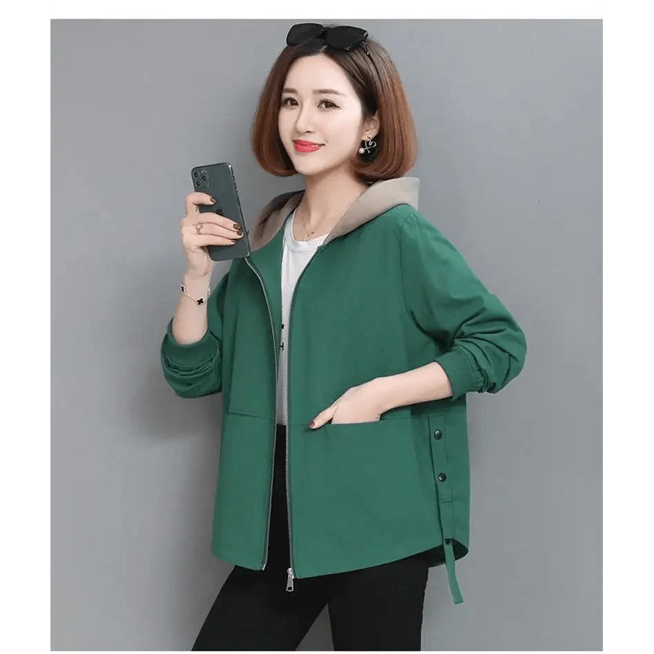 Vintage Style Women's Coat Hooded Jacket Long Sleeve Zipper Pockets Casual Windbreaker Basic Jackets Outerwear Plus Size 4XL E25