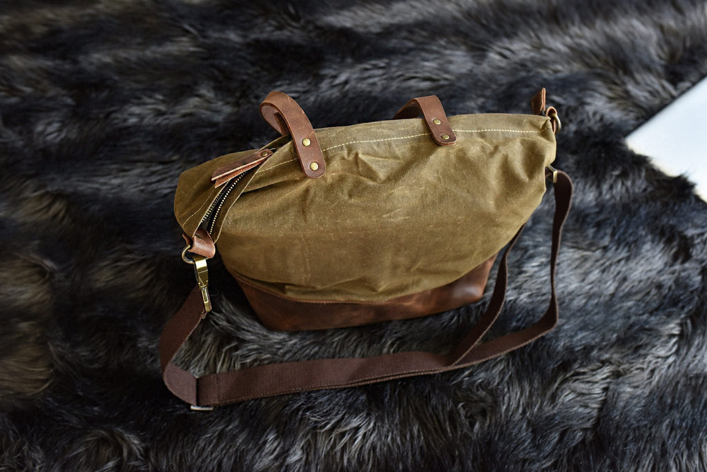 Waxed Canvas And Leather Boyfriend Tote Bag Large Everyday