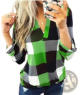 Women's Relaxed v Neck Plaid Flannel Tunic Top
